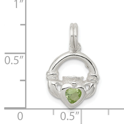 Sterling Silver Rhodium-Plated Claddagh With Green Cz Charm