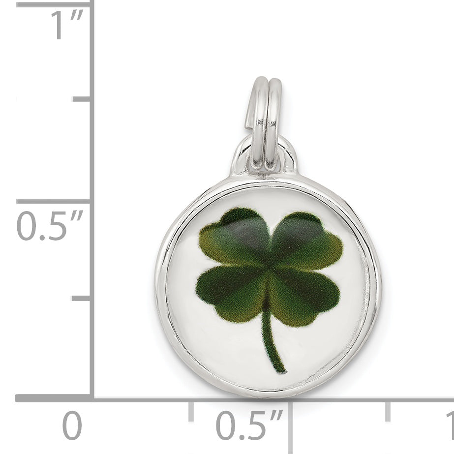 Sterling Silver Rhodium-Plated Four Leaf Clover Charm