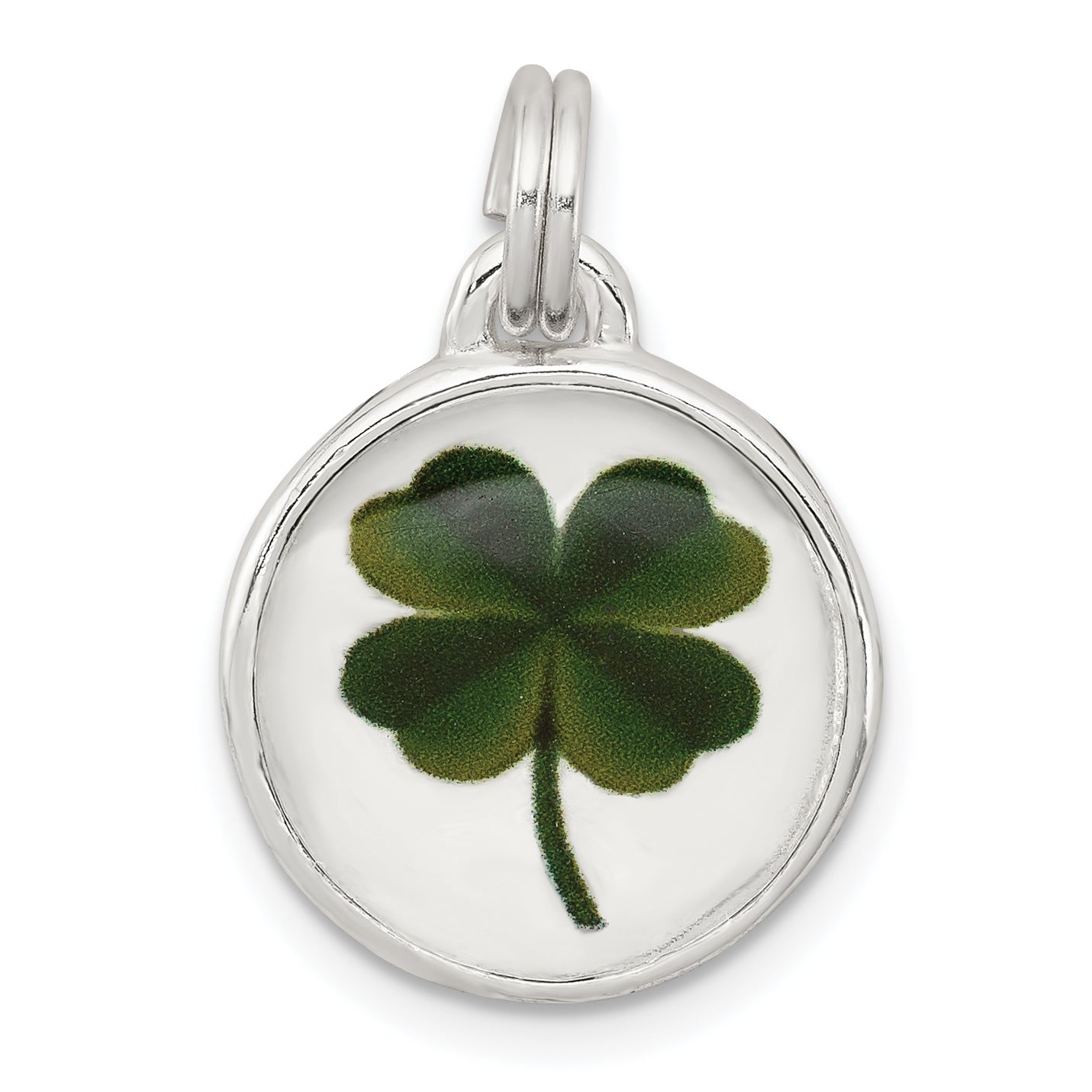 Sterling Silver Rhodium-Plated Four Leaf Clover Charm