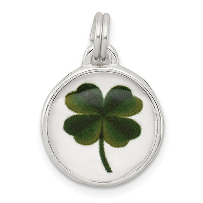 Sterling Silver Rhodium-Plated Four Leaf Clover Charm
