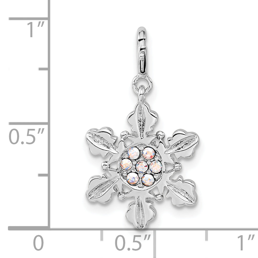 Sterling Silver Iridescent Crystal Snowflake W/ Spring Ring Clasp Charm