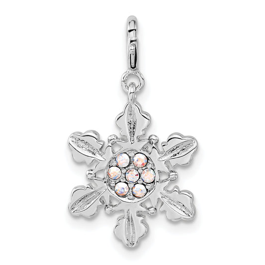 Sterling Silver Iridescent Crystal Snowflake W/ Spring Ring Clasp Charm