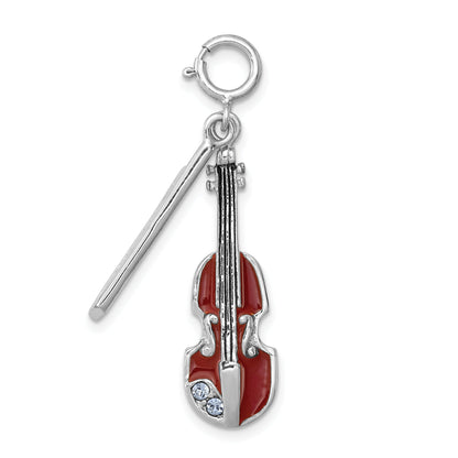 Sterling Silver Rhodium-Plated Enameled & Preciosa Crystal Violin Charm