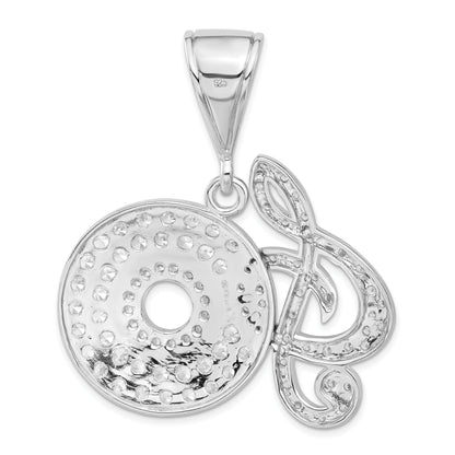 Sterling Silver Cz Musical Note And Cd Pendant