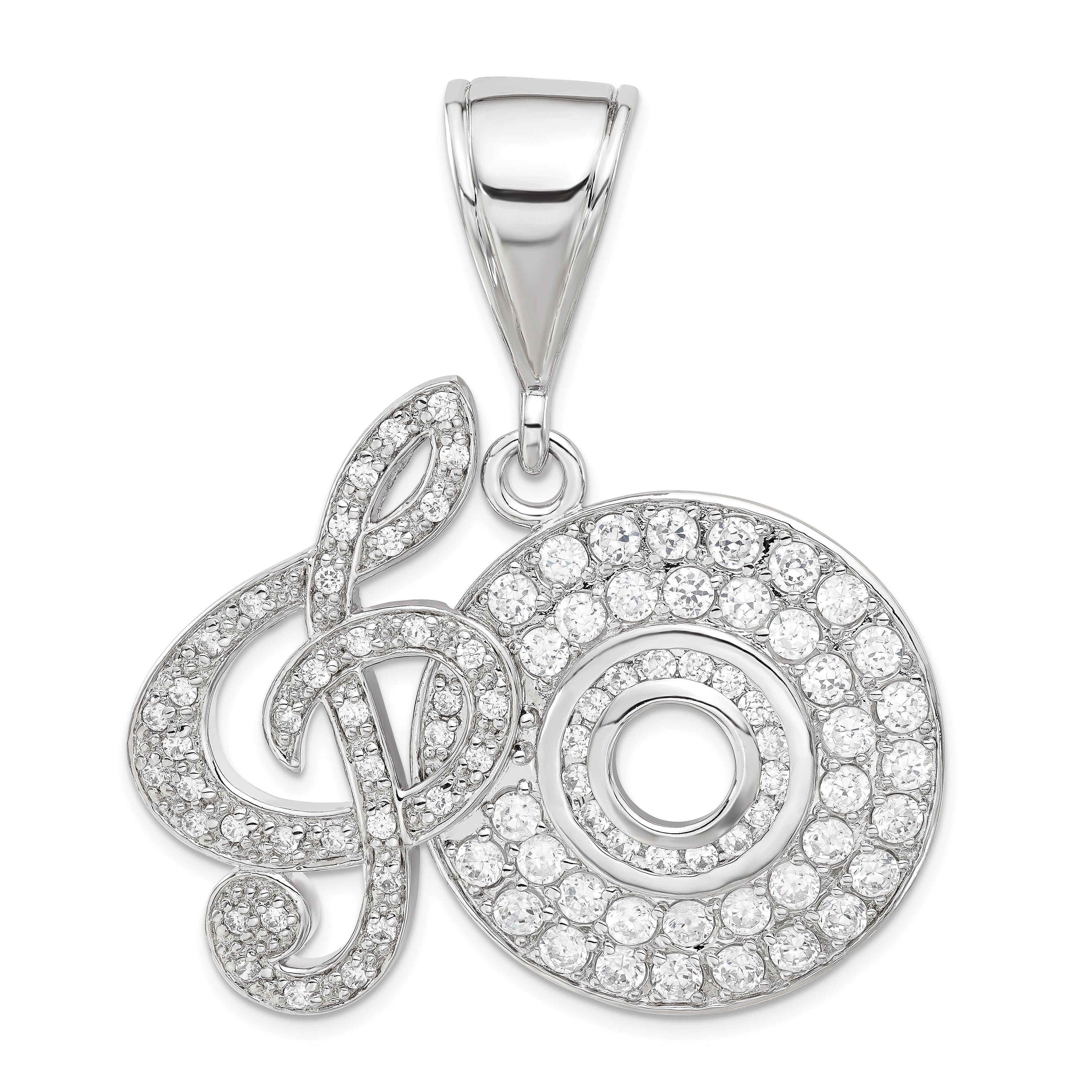 Sterling Silver Cz Musical Note And Cd Pendant