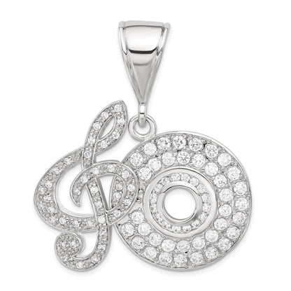 Sterling Silver Cz Musical Note And Cd Pendant