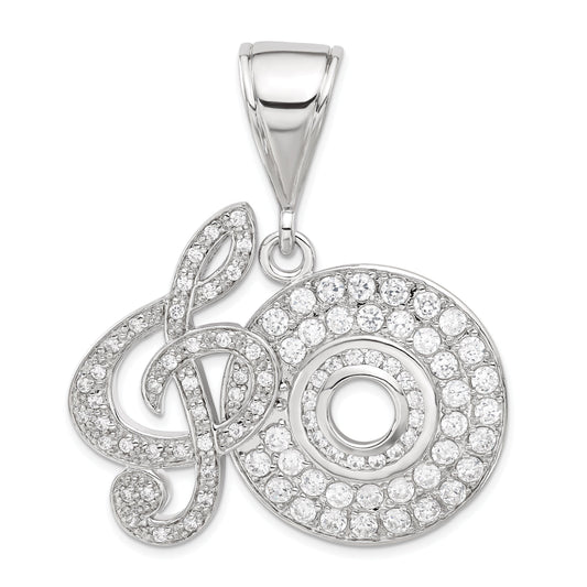 Sterling Silver Cz Musical Note And Cd Pendant