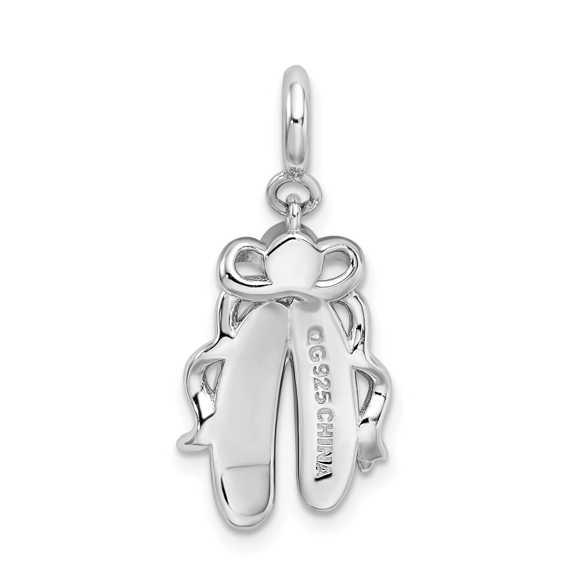 Sterling Silver Rhodium-Plated Pink Enameled Ballet Slippers Charm