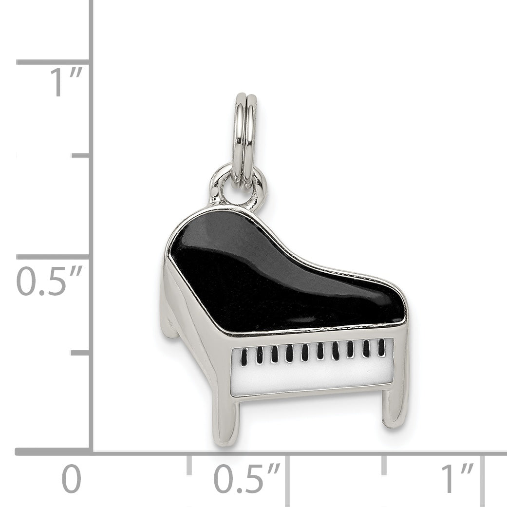 Sterling Silver Rhodium-Plated Enameled Piano Charm
