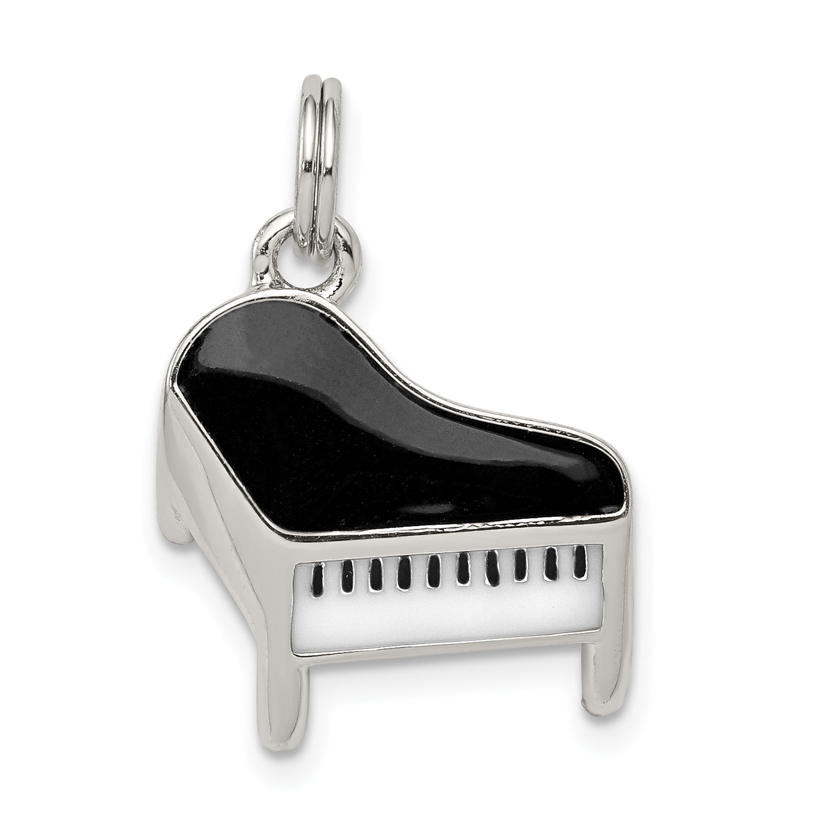 Sterling Silver Rhodium-Plated Enameled Piano Charm