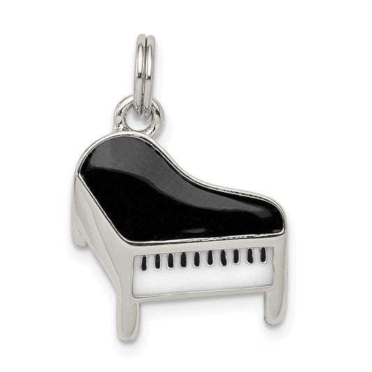 Sterling Silver Rhodium-Plated Enameled Piano Charm