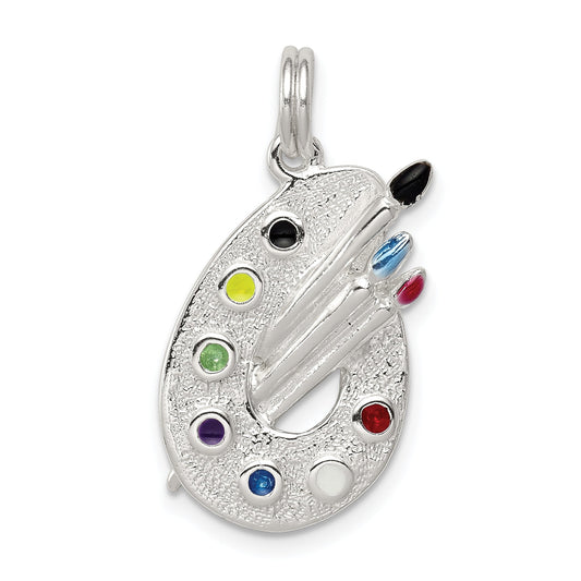 Sterling Silver Rhodium-Plated Enameled Painting Palette Charm