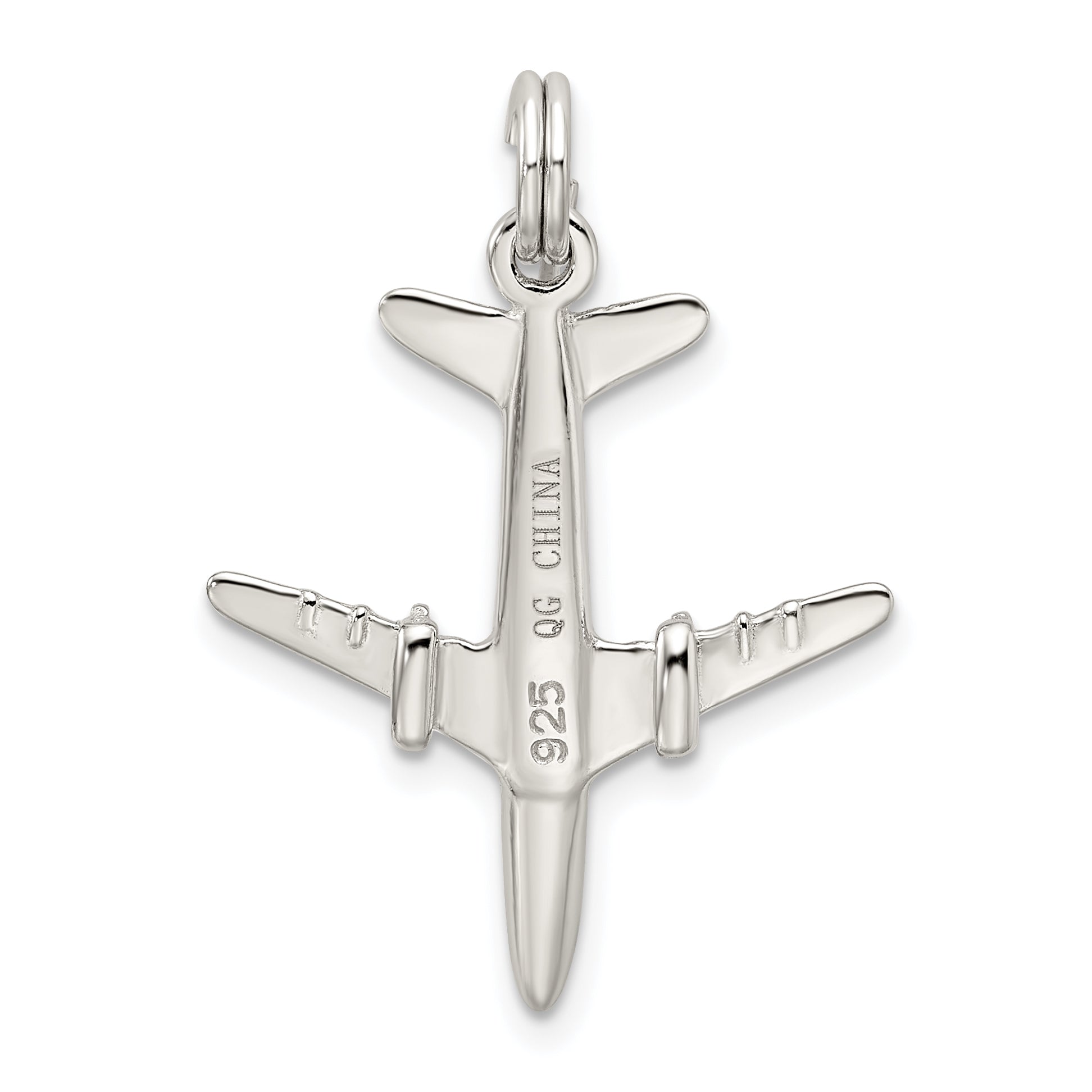 Sterling Silver Rhodium-Plated Airplane Charm