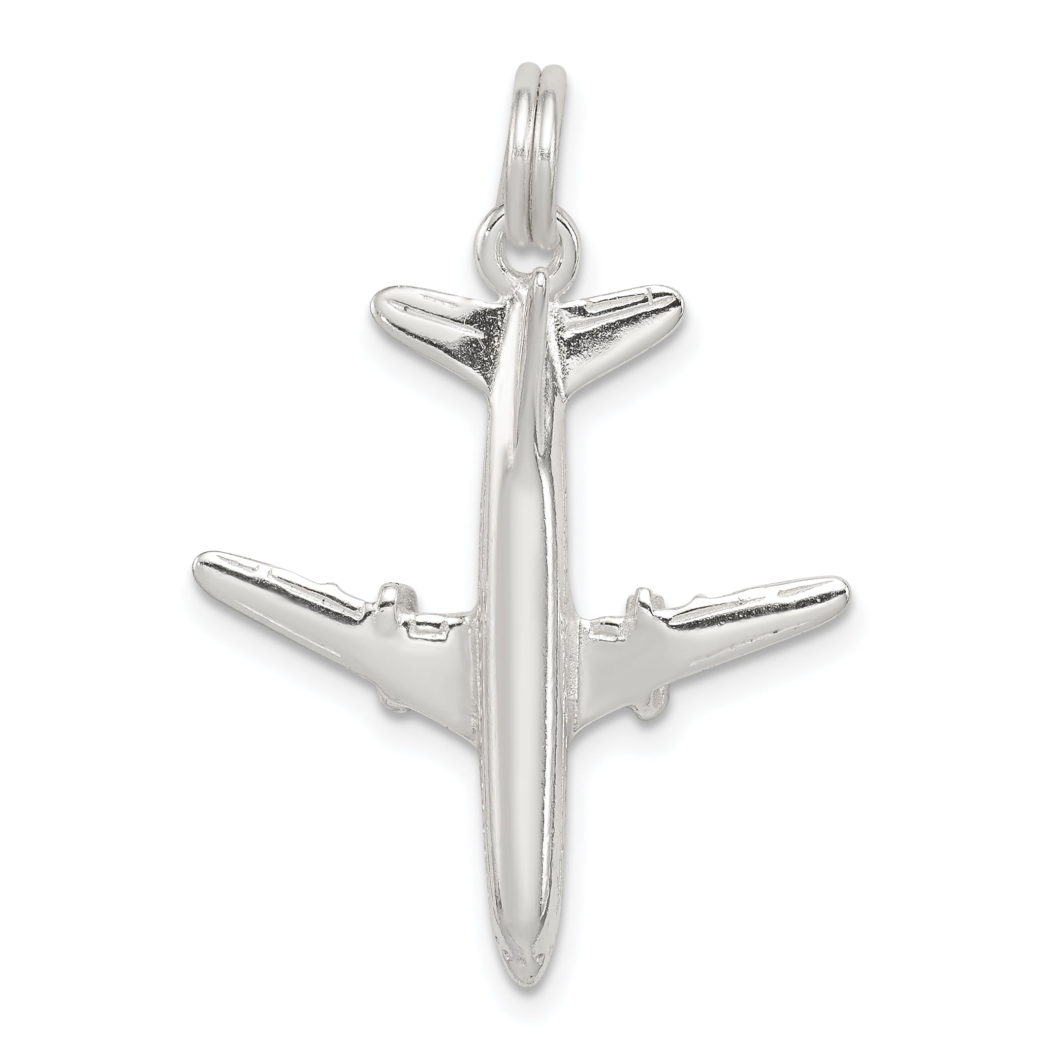 Sterling Silver Rhodium-Plated Airplane Charm