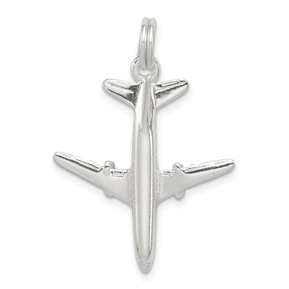 Sterling Silver Rhodium-Plated Airplane Charm