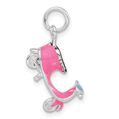 Sterling Silver 3-D Polished Multicolor Enamel Motor Scooter Charm
