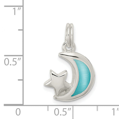 Sterling Silver Blue Enameled Moon & Star Charm