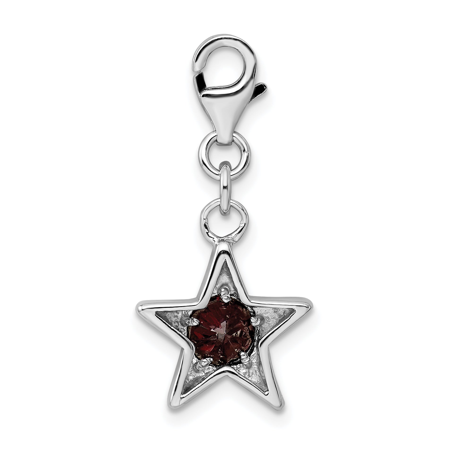 Sterling Silver Rhodium-Plated January Cz Birthstone Star Charm