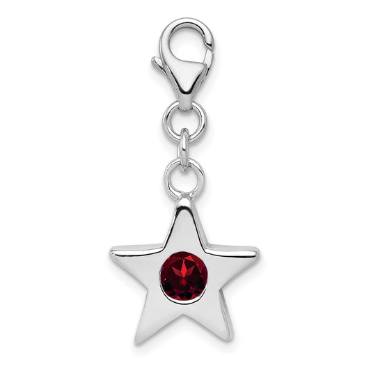 Sterling Silver Rhodium-Plated January Cz Birthstone Star Charm