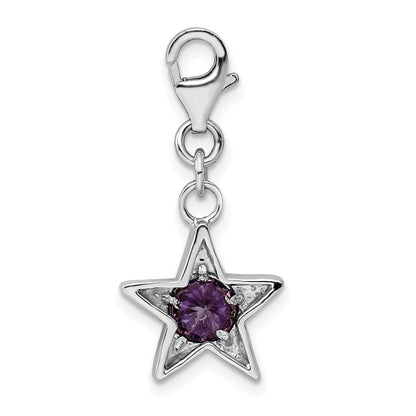 Sterling Silver Rhodium-Plated February Cz Birthstone Star Charm