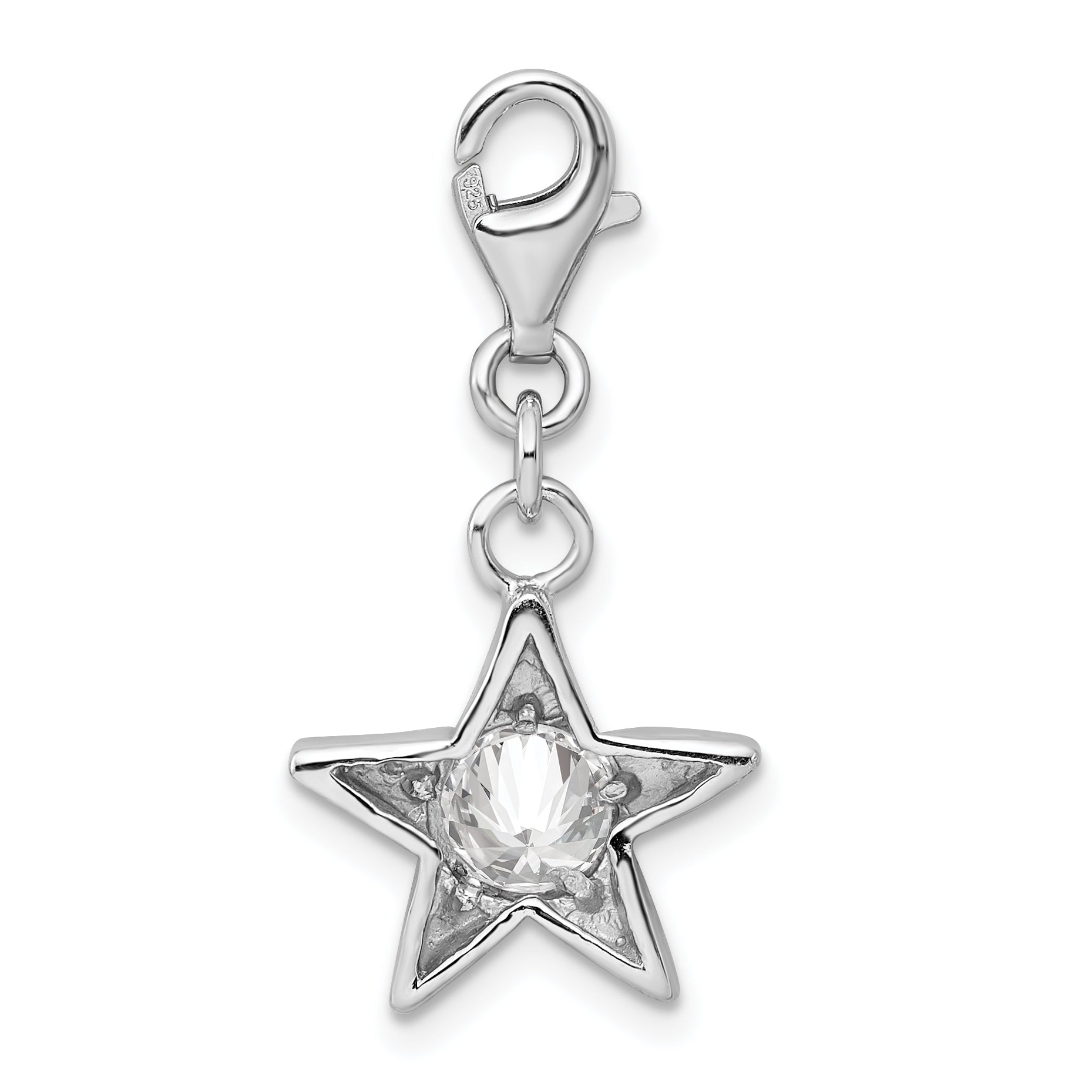 Sterling Silver Rhodium-Plated April Cz Birthstone Star Charm