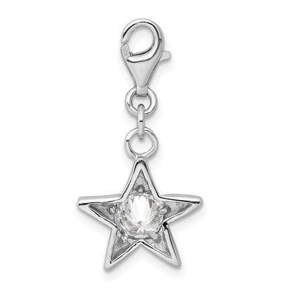 Sterling Silver Rhodium-Plated April Cz Birthstone Star Charm