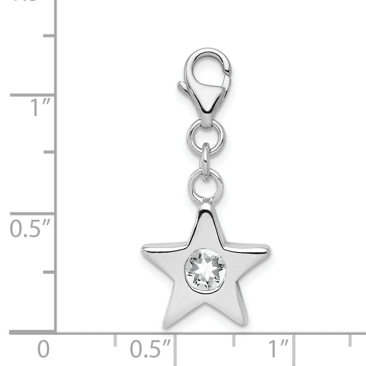 Sterling Silver Rhodium-Plated April Cz Birthstone Star Charm