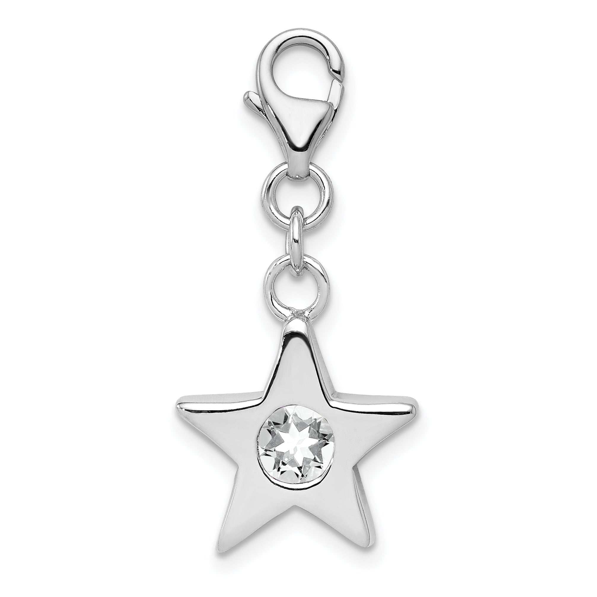 Sterling Silver Rhodium-Plated April Cz Birthstone Star Charm