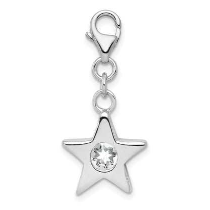 Sterling Silver Rhodium-Plated April Cz Birthstone Star Charm