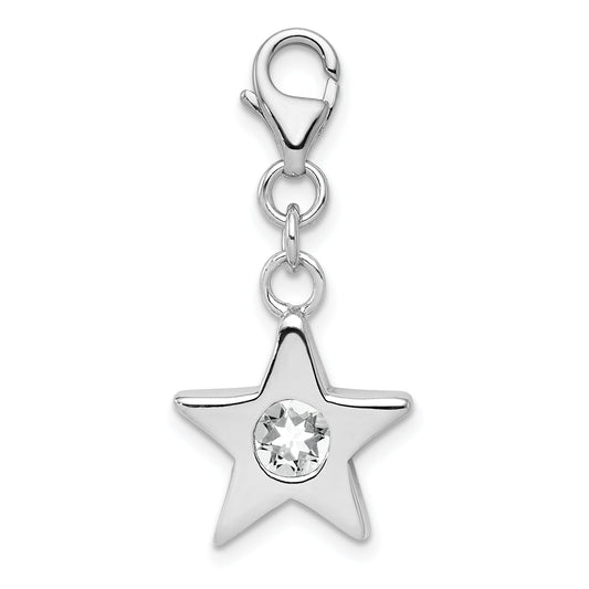 Sterling Silver Rhodium-Plated April Cz Birthstone Star Charm