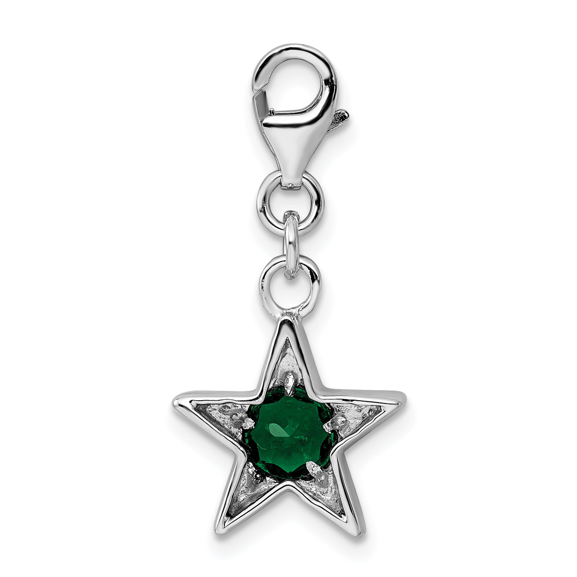 Sterling Silver Rhodium-Plated May Cz Birthstone Star Charm