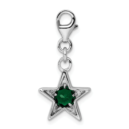 Sterling Silver Rhodium-Plated May Cz Birthstone Star Charm