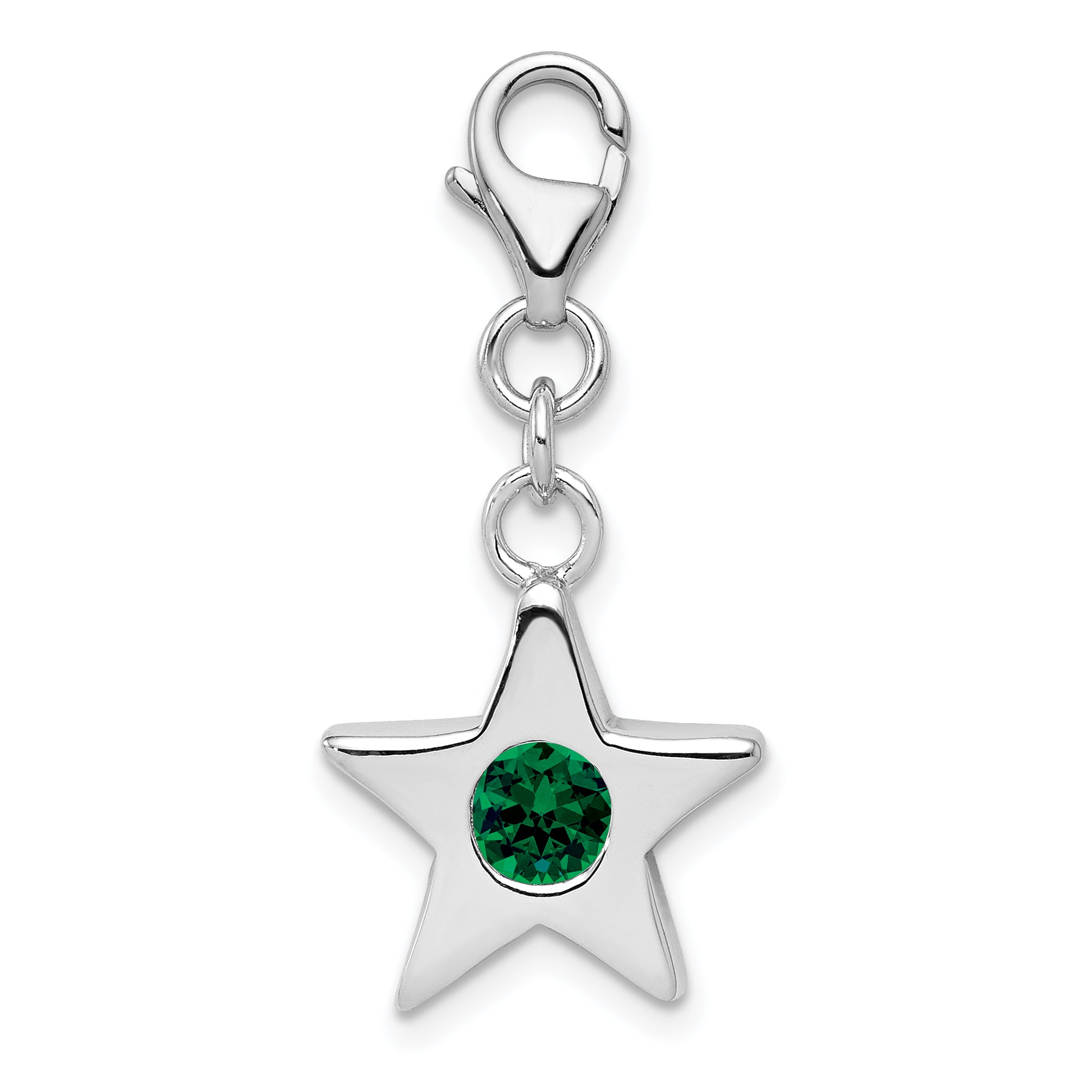 Sterling Silver Rhodium-Plated May Cz Birthstone Star Charm