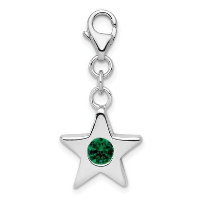 Sterling Silver Rhodium-Plated May Cz Birthstone Star Charm