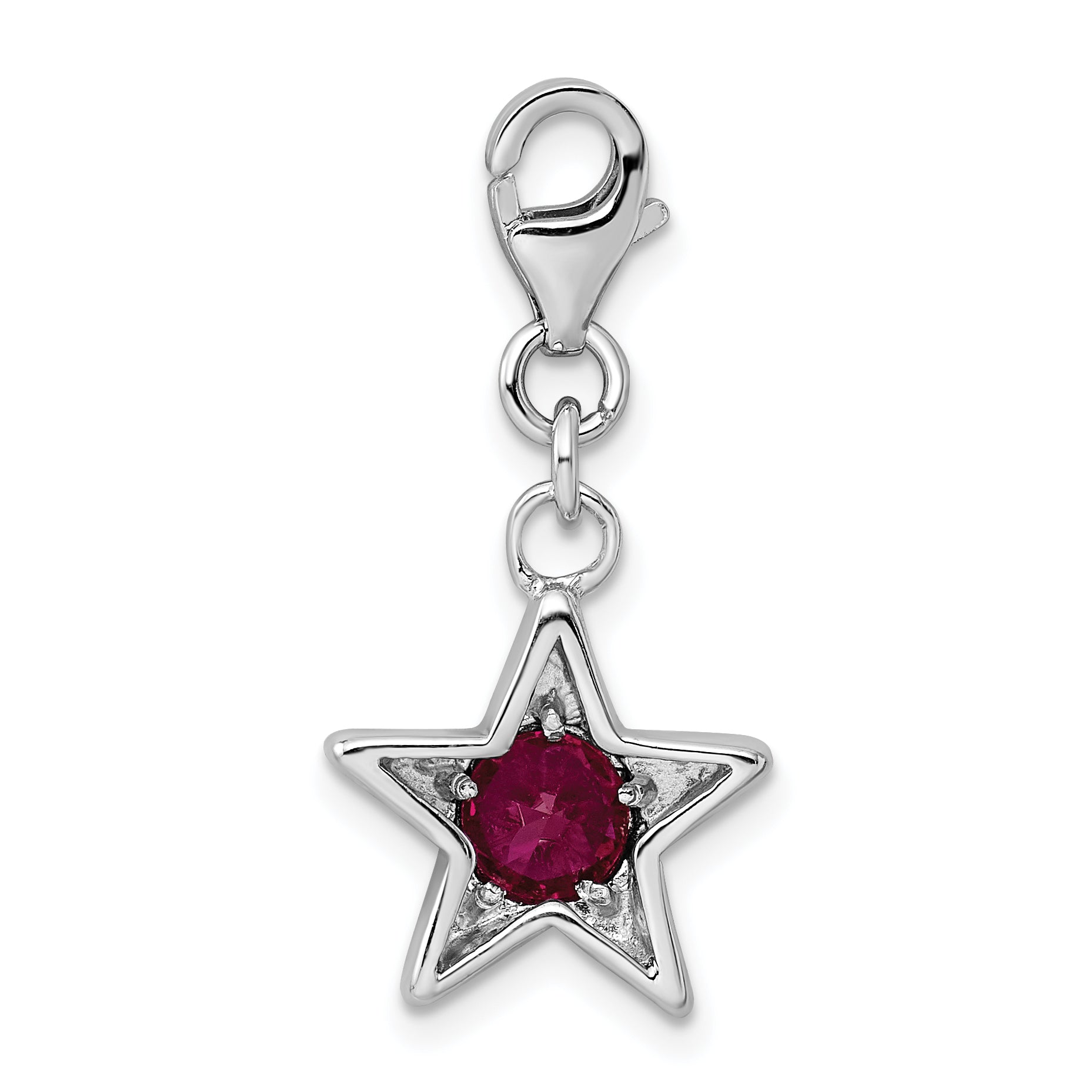 Sterling Silver Rhodium-Plated July Cz Birthstone Star Charm