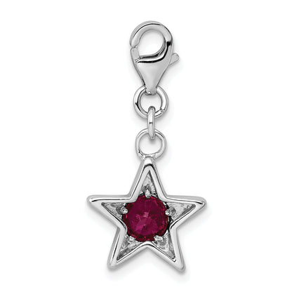 Sterling Silver Rhodium-Plated July Cz Birthstone Star Charm