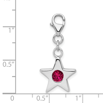 Sterling Silver Rhodium-Plated July Cz Birthstone Star Charm