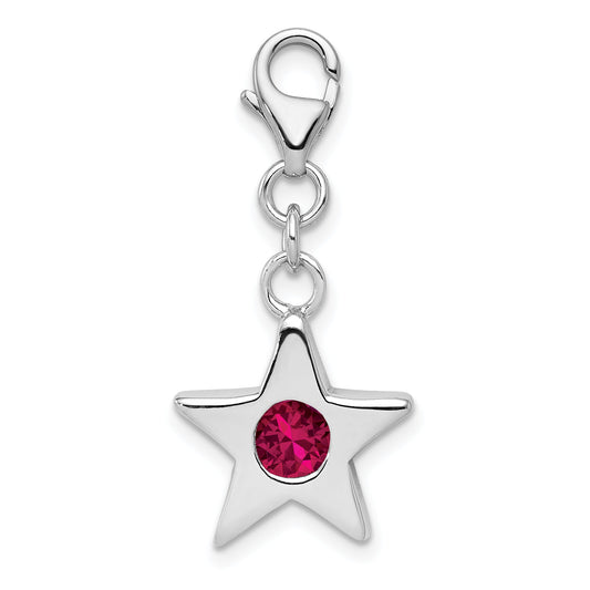 Sterling Silver Rhodium-Plated July Cz Birthstone Star Charm