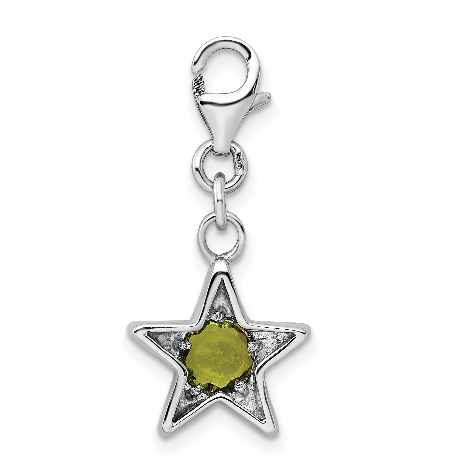 Sterling Silver Rhodium-Plated August Cz Birthstone Star Charm