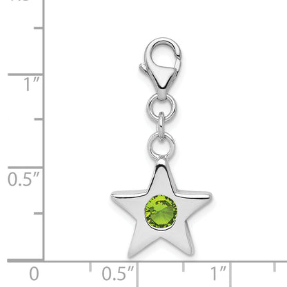 Sterling Silver Rhodium-Plated August Cz Birthstone Star Charm