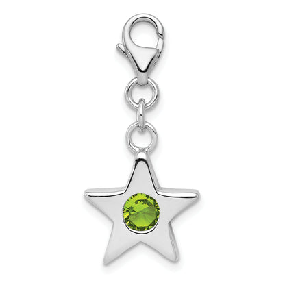 Sterling Silver Rhodium-Plated August Cz Birthstone Star Charm