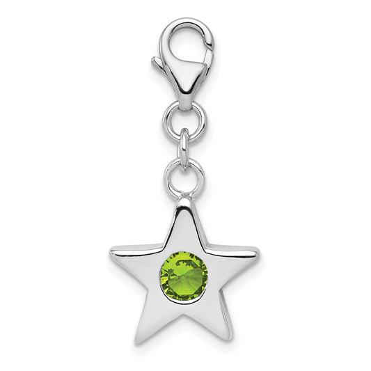 Sterling Silver Rhodium-Plated August Cz Birthstone Star Charm