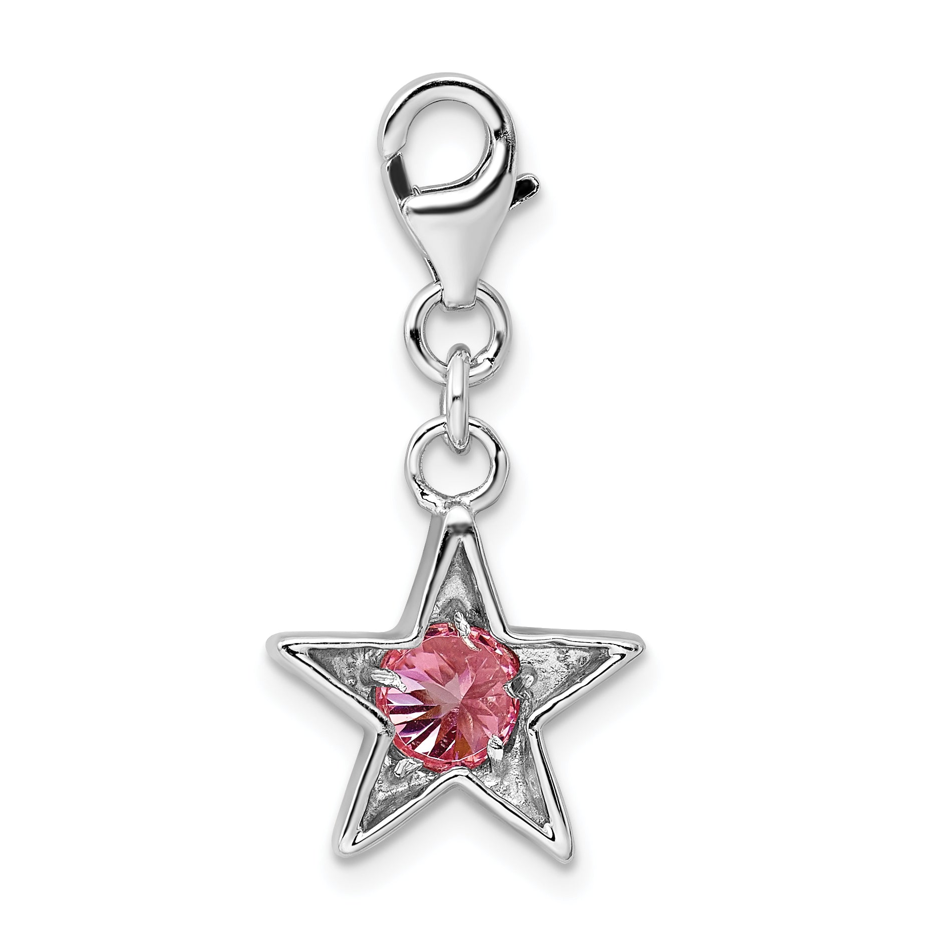 Sterling Silver Rhodium-Plated October Cz Birthstone Star Charm