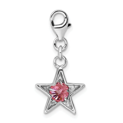 Sterling Silver Rhodium-Plated October Cz Birthstone Star Charm