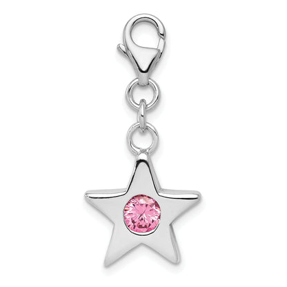 Sterling Silver Rhodium-Plated October Cz Birthstone Star Charm