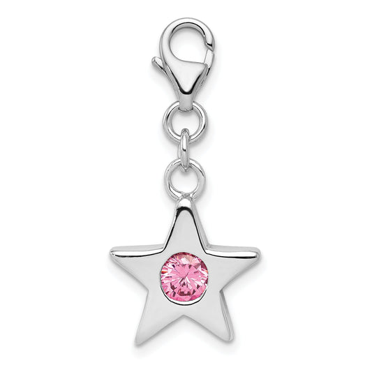 Sterling Silver Rhodium-Plated October Cz Birthstone Star Charm