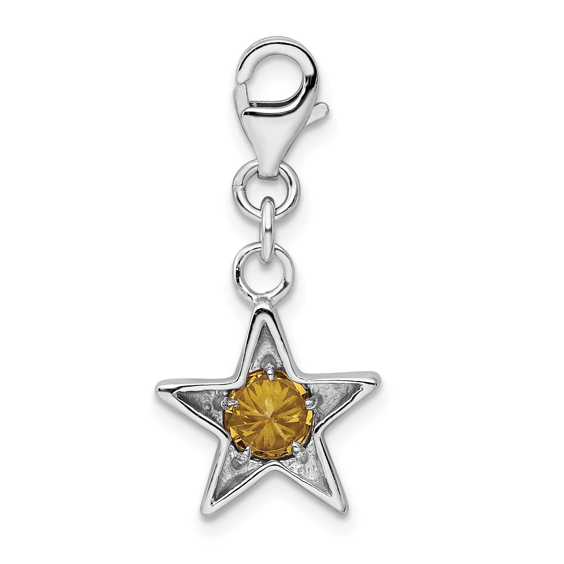 Sterling Silver Rhodium-Plated November Cz Birthstone Star Charm