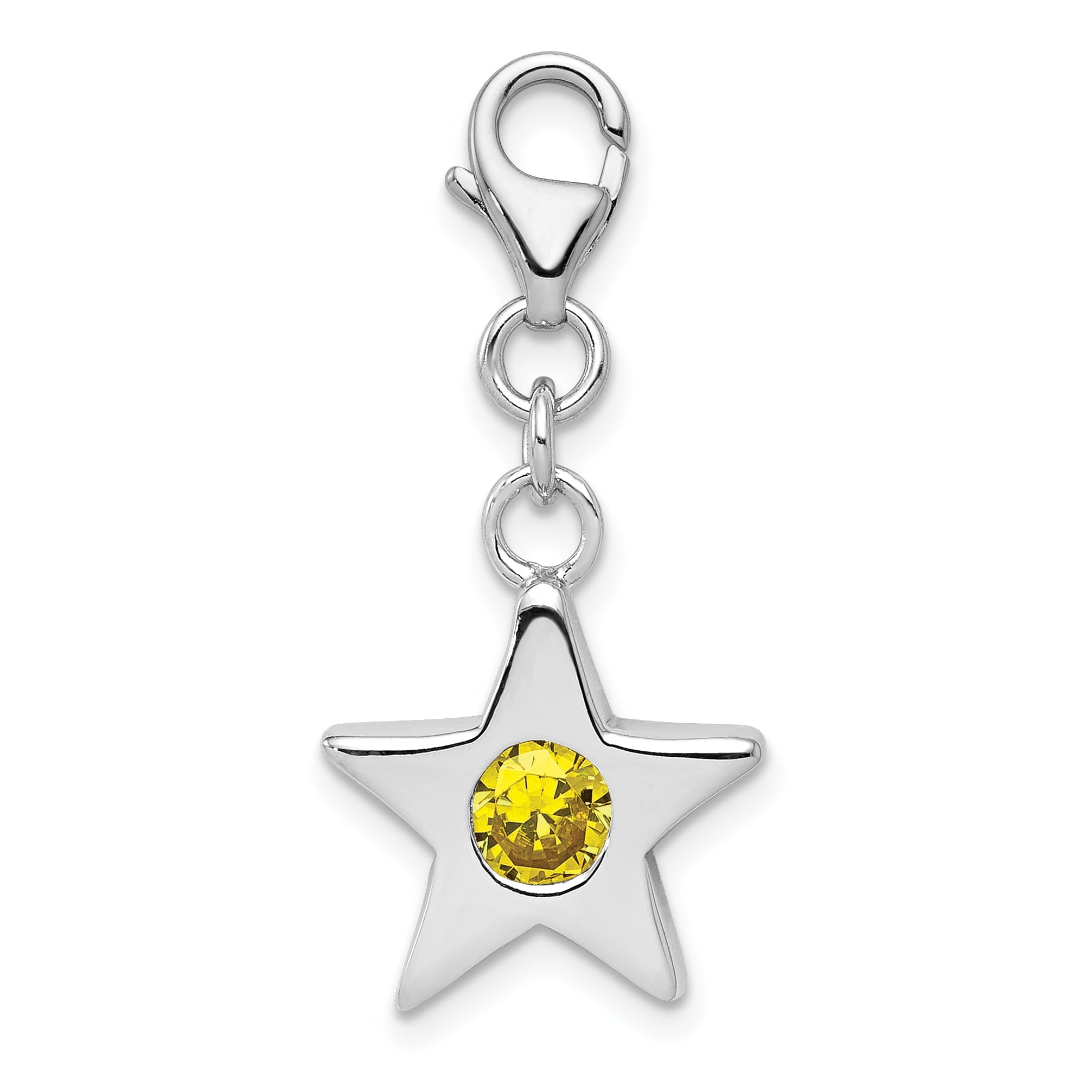 Sterling Silver Rhodium-Plated November Cz Birthstone Star Charm