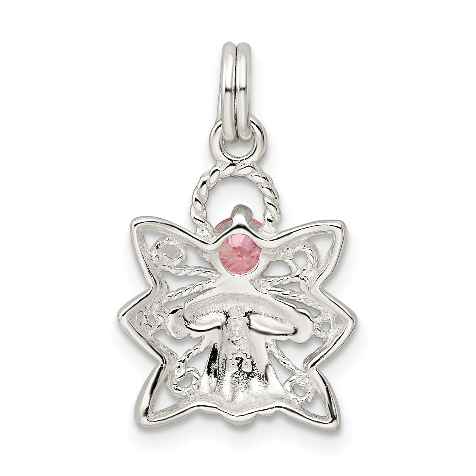 Sterling Silver Pink Cz Angel Charm