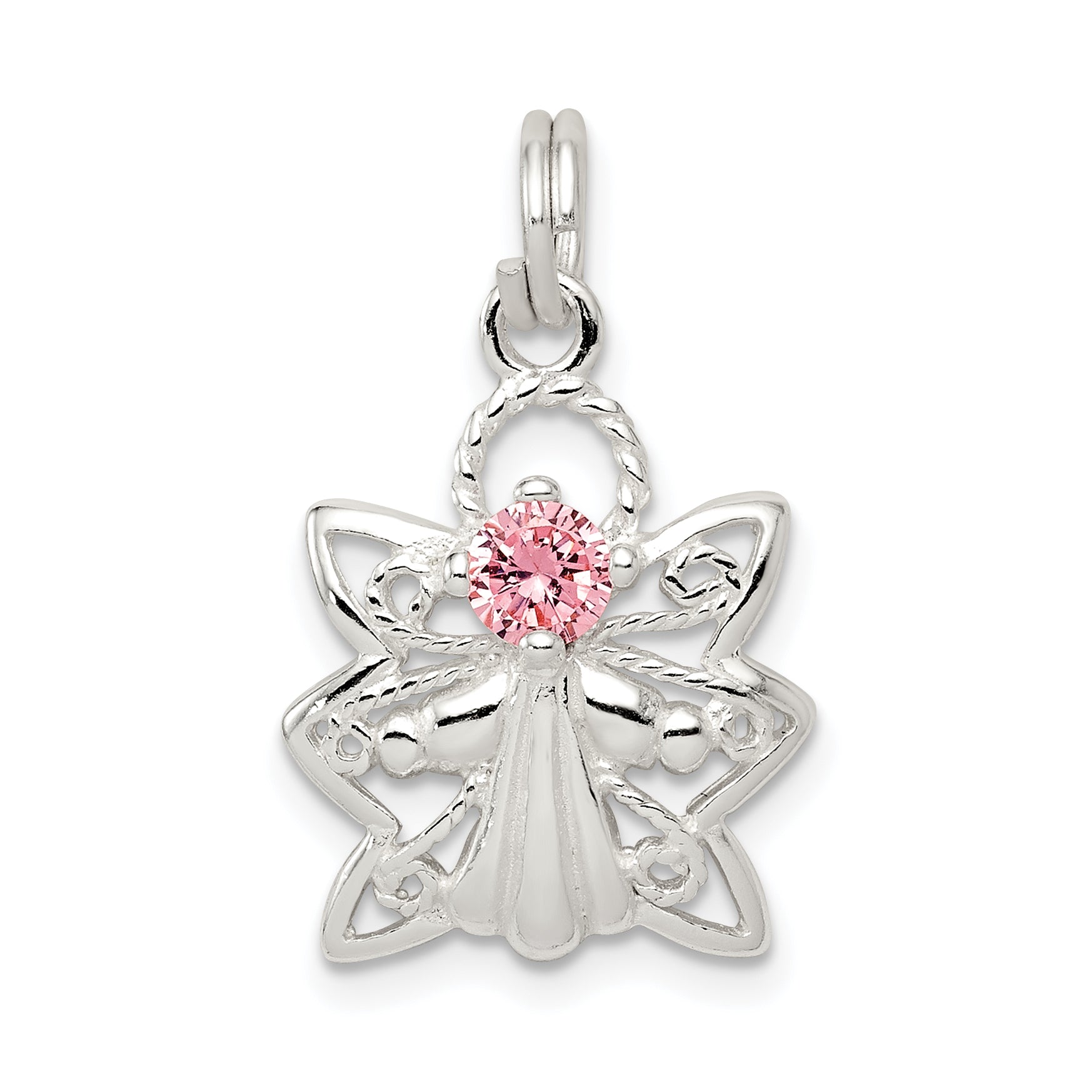 Sterling Silver Pink Cz Angel Charm